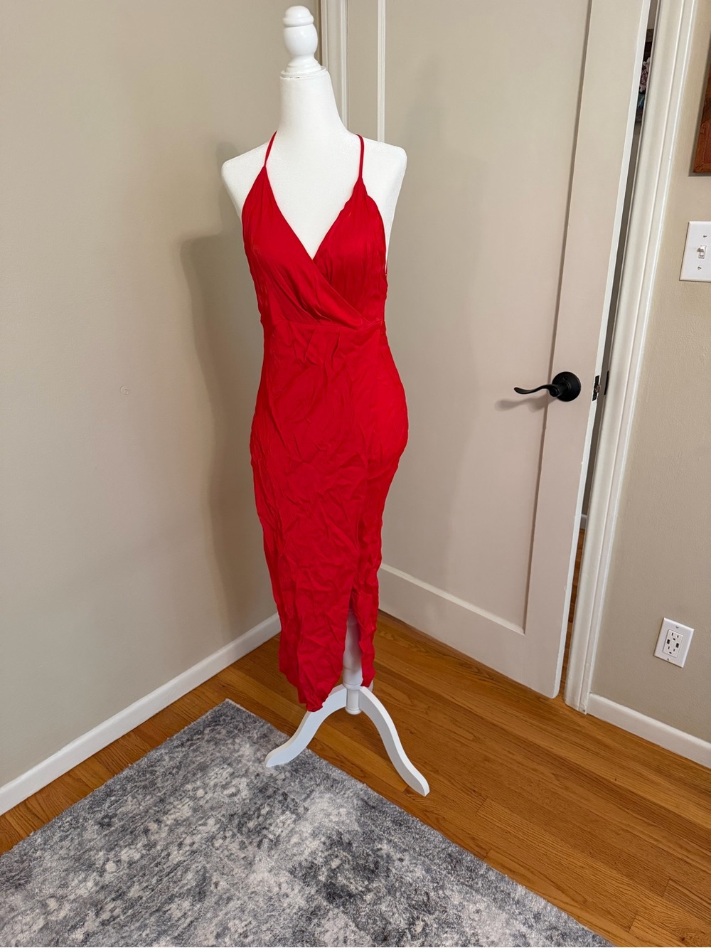 Bardot Red Spaghetti-Strap Midi Dress